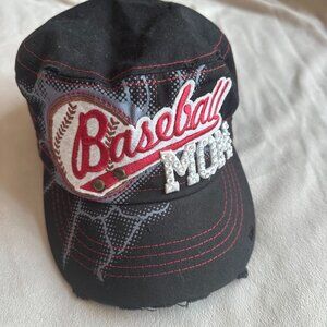 LEADER LOGA Baseball Mom Cadet Army Cap Women's Navy & Red Adjustable Rhinestone